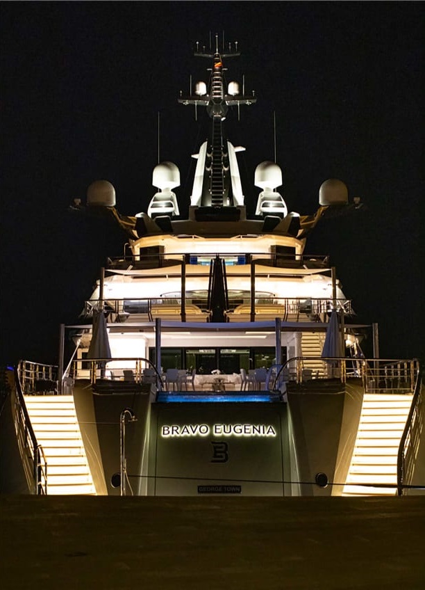 super yacht at night