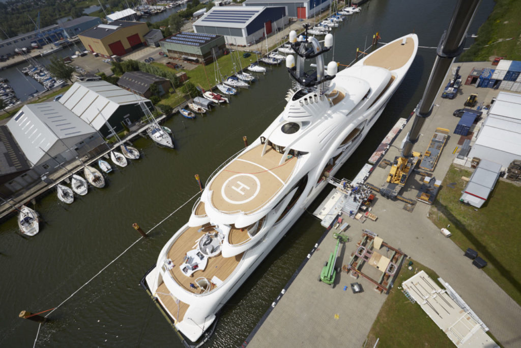 anna yacht picture taken from air with helipad deck